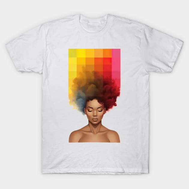 Rainbow Pixel Afro Art T-Shirt by DrumRollDesigns